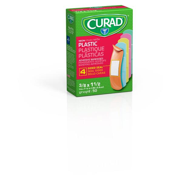 Medline Industries Inc Bandage Strips Plastic Curad 3/4x3" Neon 50/Box, 24 BX/CA - NON256131