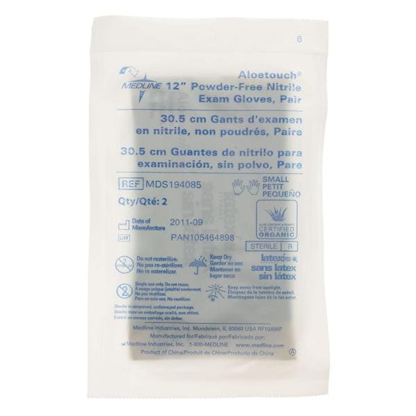 Medline Industries Inc Gloves Exam Aloetouch Powder-Free Nitrile Latex-Free 12 in Sm Strl Green 50pr/Bx, 4 BX/CA - MDS194085