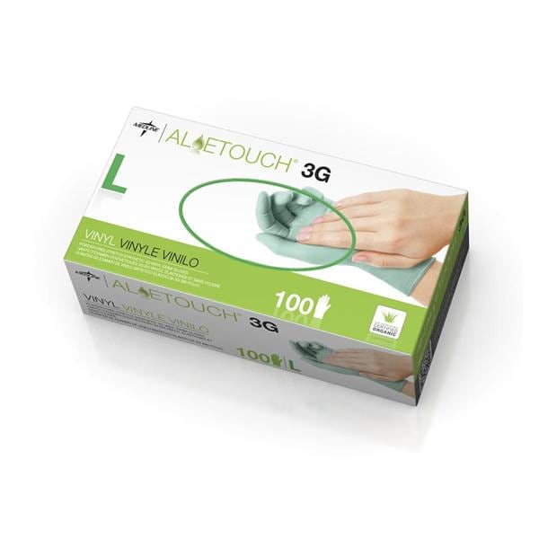 Medline Industries Inc Gloves Exam AloeTouch 3G Powder-Free Vinyl Latex-Free Large Green 100/Bx, 10 BX/CA - MDS195176