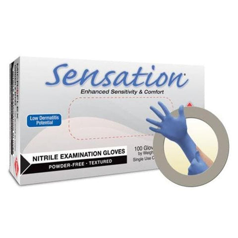 Microflex Inc Gloves Exam Sensation Powder-Free Nitrile Latex-Free 9.5 in X-Small Blue 100/Bx, 10 BX/CA - N730