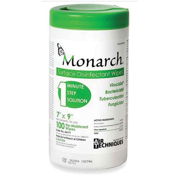 Air Techniques Inc Wipes Disinfectant Monarch X-Large Canister 100/Cn, 12 CN/CA - H6171