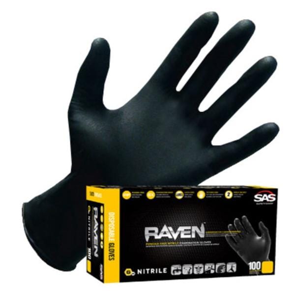 SAS Safety Gloves Exam Raven Powder-Free Nitrile Latex-Free X-Large Black 1000/Ca - 66519