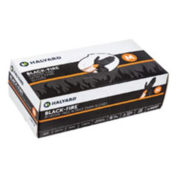 O & M Halyard Gloves Exam Black-Fire Powder-Free Nitrile Latex-Free Md Black / Orange 150/Bx, 10 BX/CA - 44757