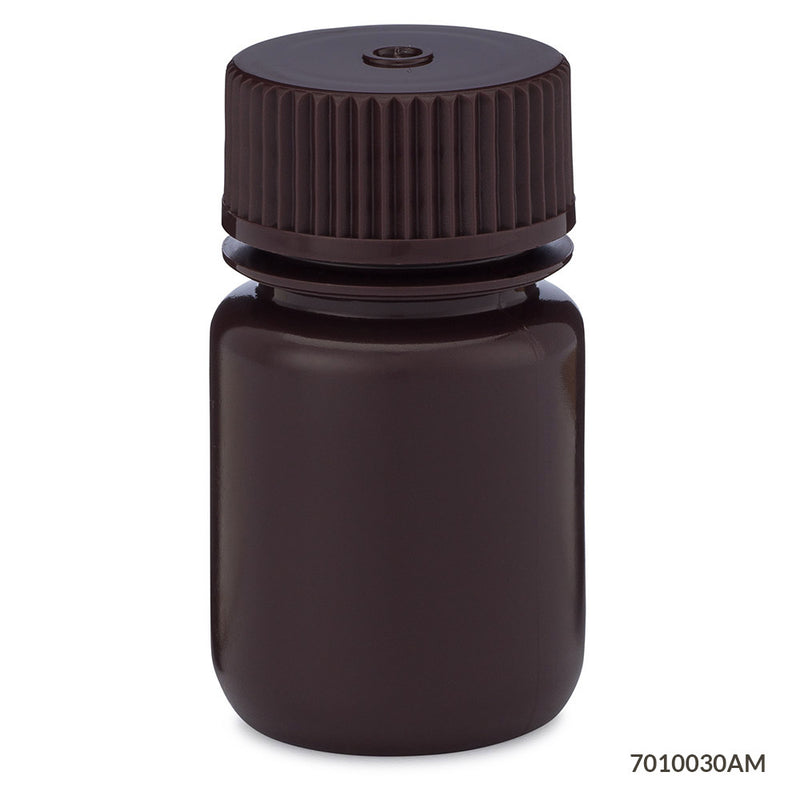 Globe Scientific Bottles, Diamond RealSeal, Wide Mouth Round, Amber HDPE with Amber PP Closure