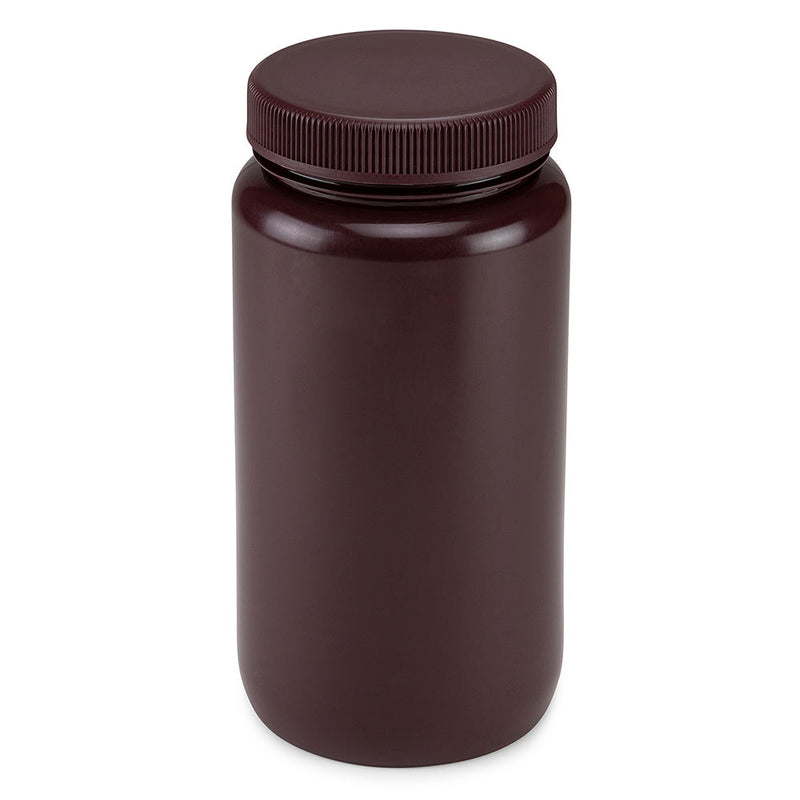 Globe Scientific Bottles, Diamond RealSeal, Wide Mouth, HDPE Bottle, PP Screw Cap, Amber, 2 Litres (0.5 Gallons) - GS-7012000AM