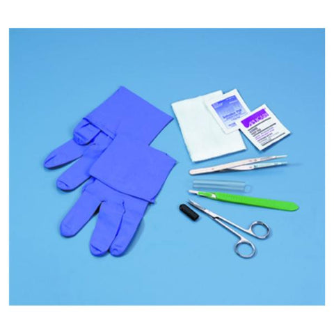 Busse Hospital Disposable Tray Debridement Sharp W/ Nitrile Gloves/Scalpel #15/Iris Scissors LF Strl 50/Ca - 744