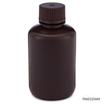 Globe Scientific Bottles, Diamond RealSeal, Narrow Mouth Boston Round, Amber HDPE with Amber PP Closure