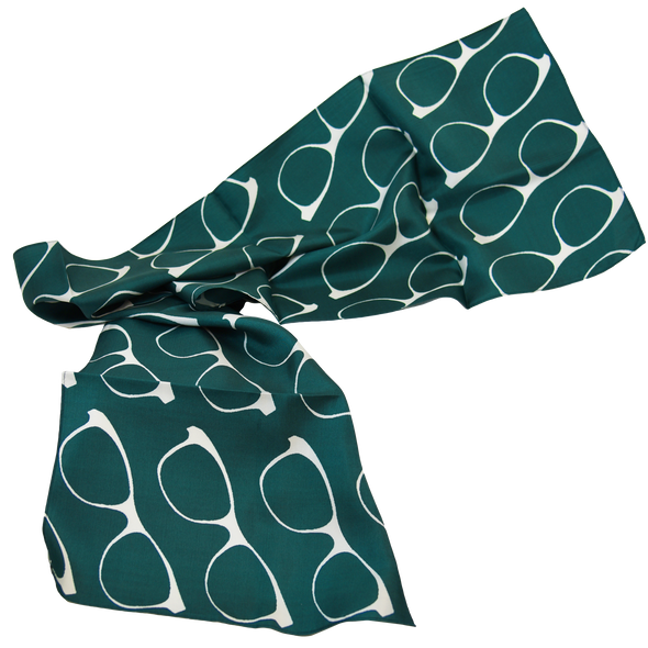 EYEGLASSES ON GREEN BACKGROUND SILK SCARF