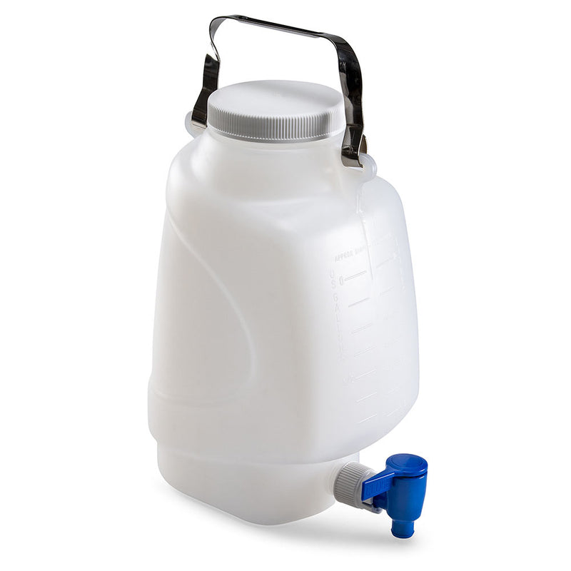 Globe Scientific Carboys, Rectangular with Spigot and Handle, HDPE, White PP Screwcap, Molded Graduations