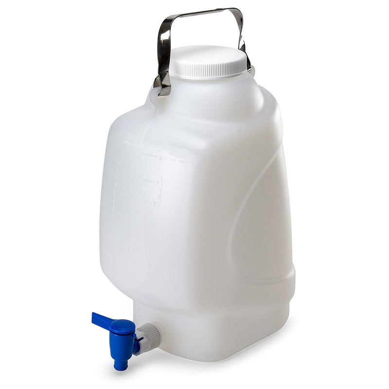 Globe Scientific Carboys, Rectangular with Spigot and Handle, PP, White PP Screwcap, Molded Graduations, Autoclavable