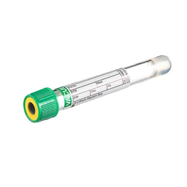 Greiner Vacuette Tube Venous Blood Collection Vacuette 5mL 13x100mm Plstc Lthm Hep Grn/Ylw 50/Pk, 24 PK/CA - 456087P