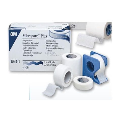 3M Medical Products Tape Surgical Micropore Plus Paper 1"x10yd Adhesive White 12/Bx, 10 BX/CA - 1532-1