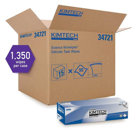 Kimberly Clark Professional Wipes Kimtech Kimwipes 2 Ply Tissue / Poly 14.7 in x 16.6 in White 92/Bx, 15 BX/CA - 34721