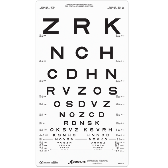 SLOAN LETTER PROPORTIONALLY SPACED DISTANCE CHART