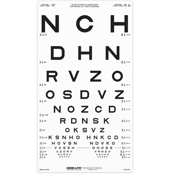 SLOAN LETTER PROPORTIONALLY SPACED DISTANCE CHART