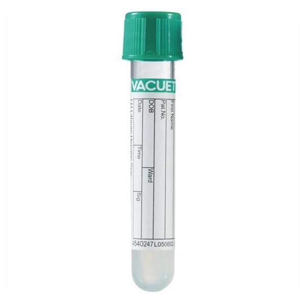 Greiner Vacuette Tube Venous Blood Collection Vacuette 3.5mL 13x75mm Plstc Lthm Hep Grn/Ylw 50/Pk, 24 PK/CA - 454008P