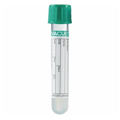Greiner Vacuette Tube Venous Blood Collection Vacuette 3.5mL 13x75mm Plstc Lthm Hep Grn/Ylw 50/Pk, 24 PK/CA - 454008P