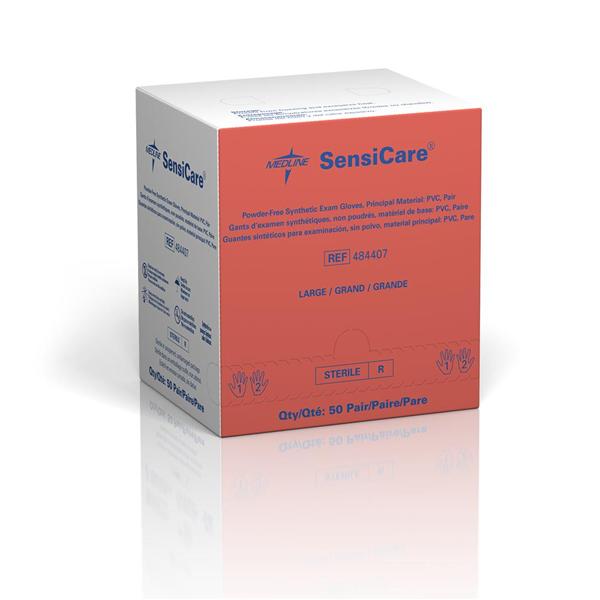 Medline Industries Inc Gloves Exam SensiCare Powder-Free Vinyl Latex-Free Large Sterile Beige 50/Bx, 4 BX/CA - 484407