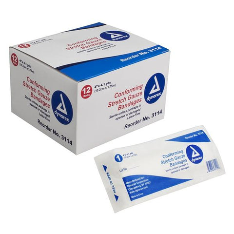 Dynarex Corporation Bandage 4"x4.1yd Gauze Polyester Sterile 8x12/Ca - 3114