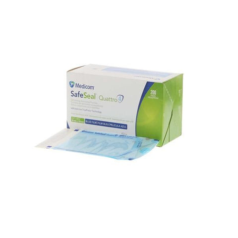 Medicom Pouch Sterilization SafeSeal Quattro 3.5 in x 5.25 in White / Blue 200/Bx, 5 BX/CA - 88005-4