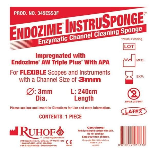 Ruhof Corp. Sponge Enzymatic Endozime Instrusponge 3 mm 100/Ca - 345ESS3F