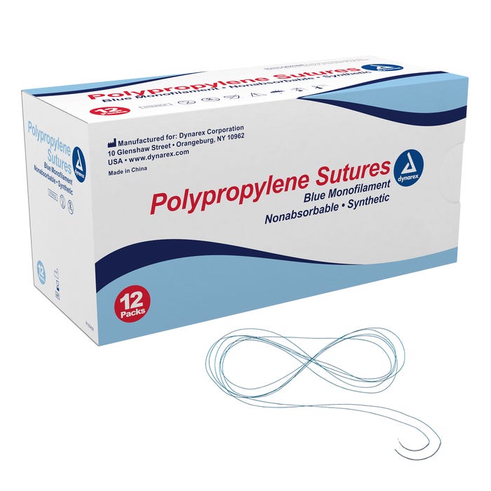 Dynarex Polypropylene Sutures-Non Absorbable-Synthetic Blue, 5-0,C3 Needle - 18in Quantity per box: 12