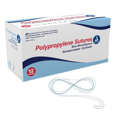 Dynarex Polypropylene Sutures-Non Absorbable-Synthetic Blue, 5-0,C3 Needle - 18in Quantity per box: 12