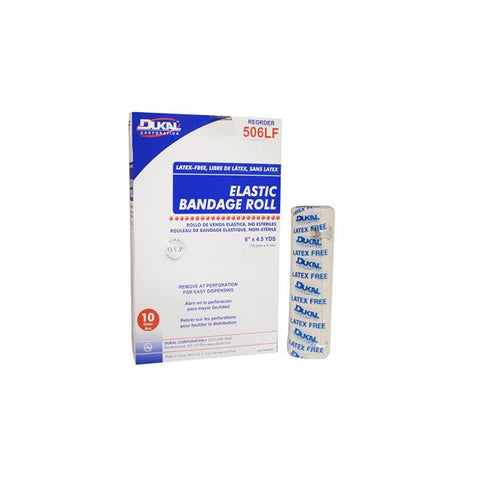 Dukal Corporation Bandage 6"x4.5yd Stretch Elastic 2 Clip Closure Tan LF Non-Sterile 10Rl/Bx, 5 BX/CA - 506LF