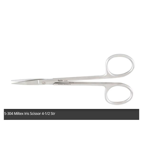 Miltex Scissors Iris 4-1/2" Straight Standard Stainless Steel Each - Integra Miltex - 5-304