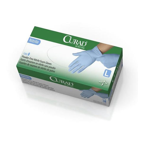 Medline Industries Inc Gloves Exam Curad Powder-Free Nitrile Latex-Free Large Blue 150/Bx, 10 BX/CA - CUR9316