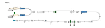 CODAN Non-vented spike, vented spike, (3) roller clamps, 200 micron filter chamber, cylinder hand pump, pinch clamp, (2) needlefree Y-sites, detachable 2-gang four-way stopcocks, (2) slide clamps, 6” detachable pigtail with spin-lock