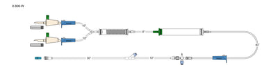CODAN (2) Vented spikes, (3) roller clamps, large volume elongated 170 micron filter chamber, cylinder hand pump, detachable swabable stopcock, 40" detachable extension with swabable Y-site, spin-lock
