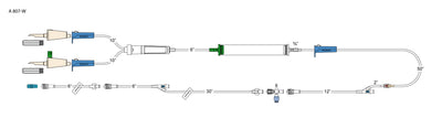 CODAN Vented spike, non-vented spike, (3) roller clamps, 200 micron filter chamber, cylinder hand pump, back check valve, swabable Y-site, detachable swabable stopcock, 36" detachable extension with slide clamp and swabable