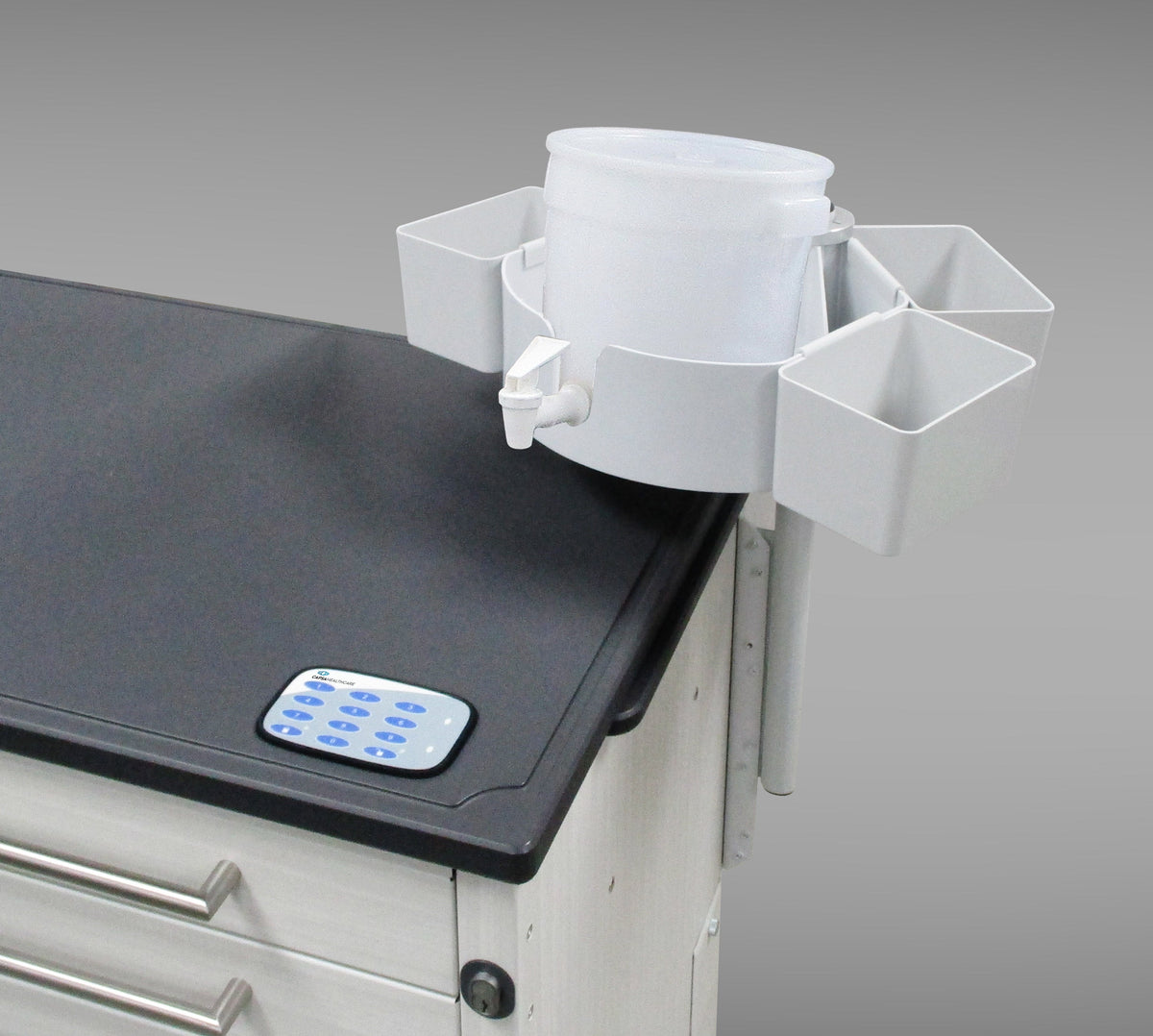 capsa Corner Organizer, Gray, 2 Side Bins And AX Arm W/Bracket, Beverage Container