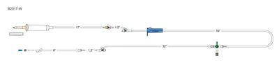 CODAN 10d non-vented chamber, back check valve, (2) needlefree Y-sites, roller clamp, four-way stopcock, 6” detachable pigtail with slide clamp, spin-lock