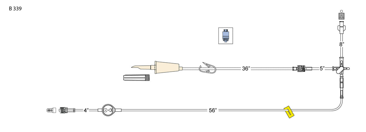 CODAN TPN Delivery System, non-vented spike, pinch clamp, pressure-activated valve, stoppost stopcock, slide clamp, 0.2 micron air eliminating filter, spin-lock. Separate swabable valve included
