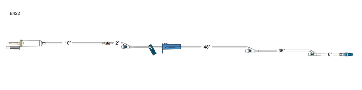 CODAN 10d non-vented chamber, back check valve, (3) needlefree Y-sites, slide clamp, roller clamp, spin-lock