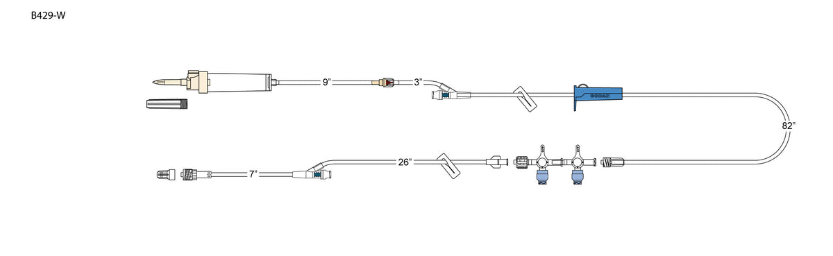 CODAN 10d vented chamber, back check valve, (2) needlefree Y-sites, (2) slide clamps, roller clamp, detachable 2-gang swabable four-way stopcocks, spin-lock
