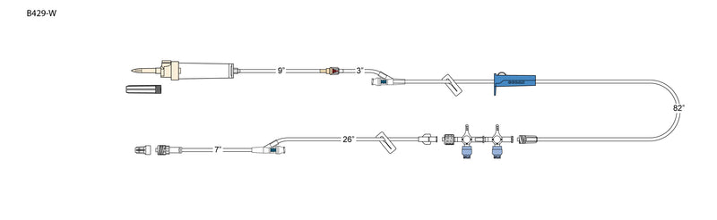 CODAN 10d vented chamber, back check valve, (2) needlefree Y-sites, (2) slide clamps, roller clamp, detachable 2-gang swabable four-way stopcocks, spin-lock