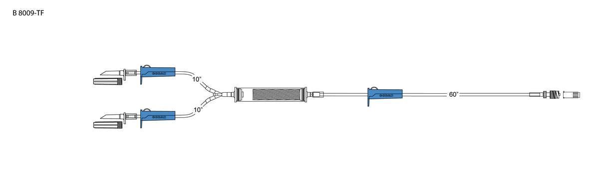 CODAN ULTRA Blood Administration Set, (2) non-vented spikes, (3) roller clamps, elongated 170 micron filter chamber, spin-lock