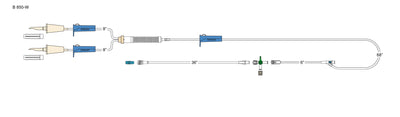 CODAN (2) non-vented spikes, (3) roller clamps, 200micron filter chamber, injectable Y-site, 36" detachable four-way stopcock extension with spin-lock