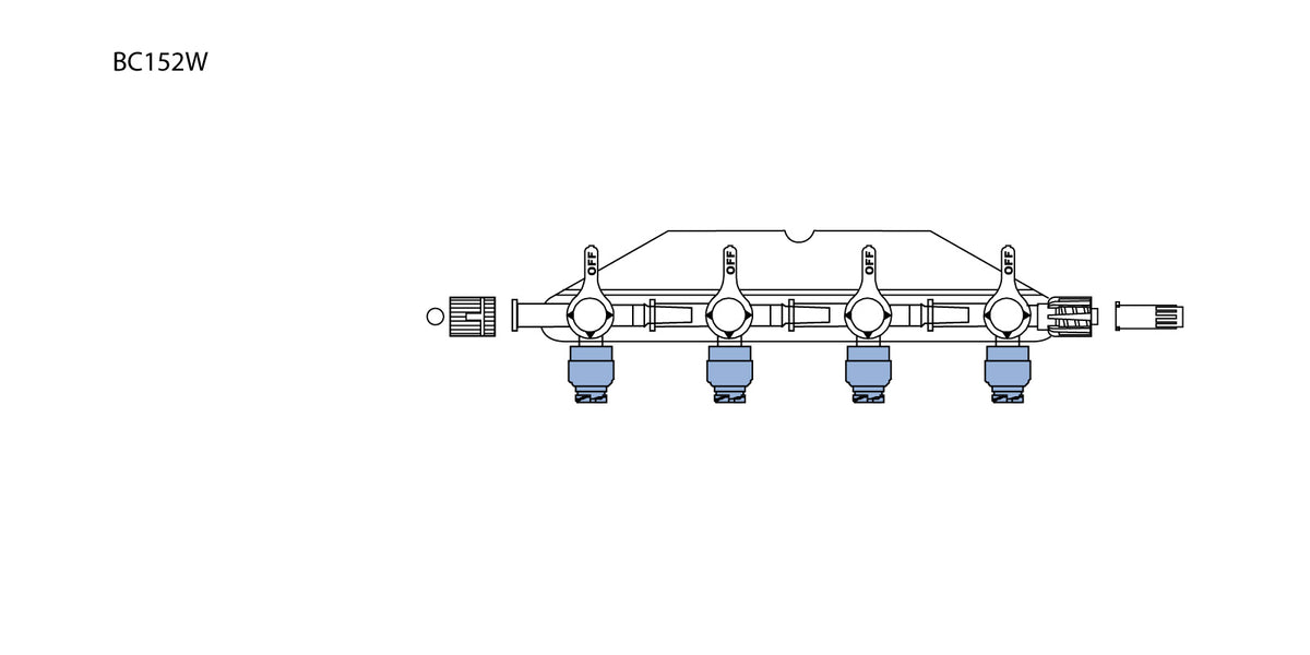 CODAN 4-gang swabable four-way stopcocks on a manifold plate