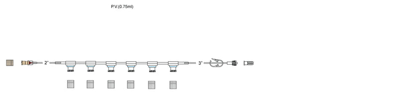 CODAN Female luer-lock with back check valve, microbore tubing, (6) pressure activated valves, pinch clamp, male luer-lock