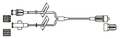 CODAN Bifurcated MiniBore Extension Set, female luer-lock with back check valve, female luer-lock, (2) slide clamps, male luer-lock, CODAN FlowStop Cap™