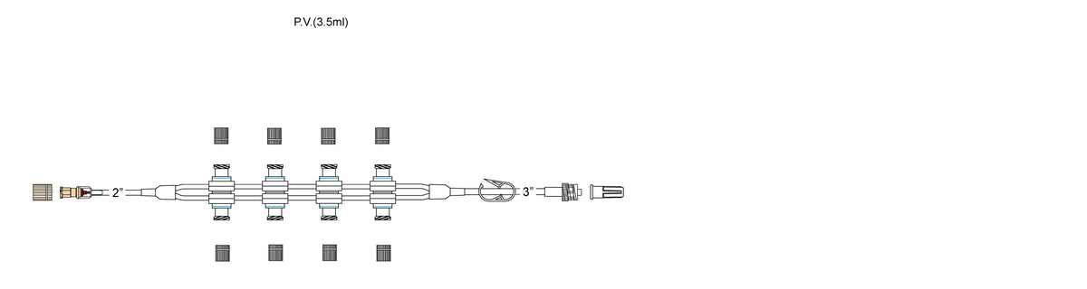 CODAN Back check valve, regularbore tubing, (8) pressure-activated valves bonded back-to-back, pinch clamp, male luer-lock