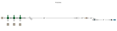 CODAN  3-gang four-way stopcocks, regularbore tubing, slide clamp, detachable 12” pigtail with back check valve, needlefree Y-site, spin-lock