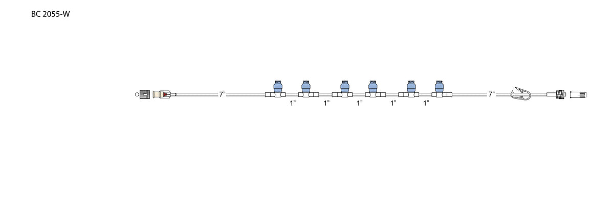 CODAN Back check valve, (6) swabable one-way valves, pinch clamp, male luer-lock