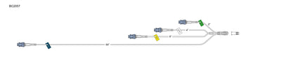 CODAN Quadfurcated Flush Set, (4) swabable valves, (4) color coded slide clamps, spin-lock