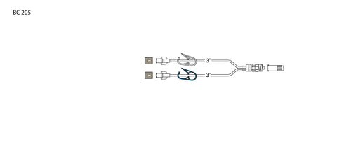 CODAN Bifurcated MiniBore Extension Set, (2) female luer-locks, (2) color coded pinch clamps, 2-in-1 male luer-lock