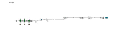 CODAN 3-gang four-way stopcocks on a manifold plate, detachable extension, (2) slide clamps, (2) needlefree Y-sites, 7” pigtail with pinch clamp, spin-lock